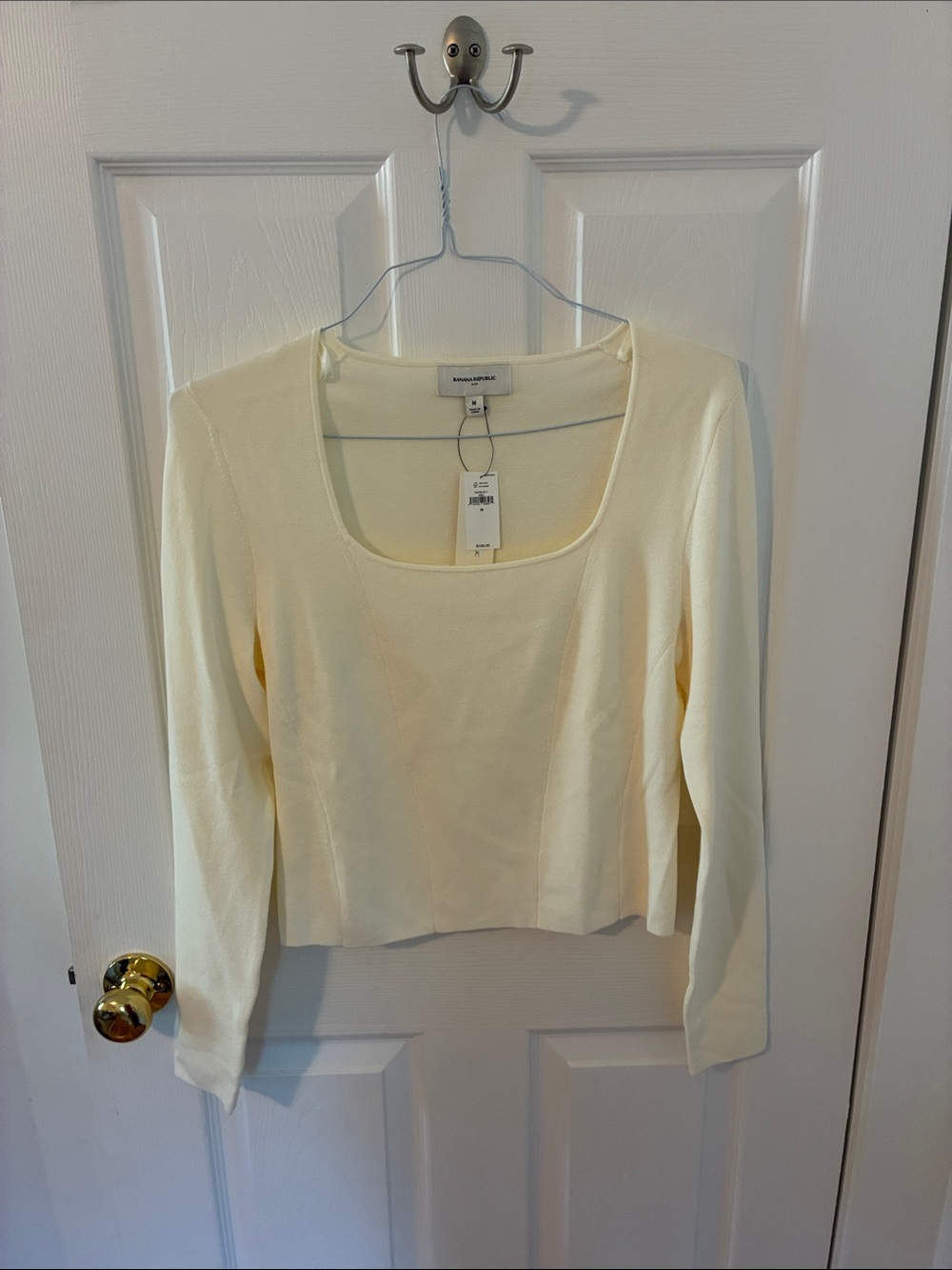 Banana Republic Cream Square-Neck Long Sleeve Top